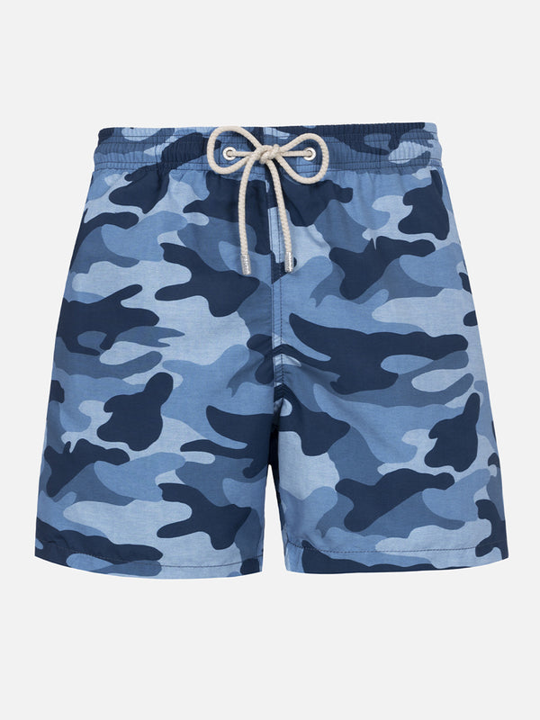 Man mid-length Gustavia swim-shorts with camouflage print