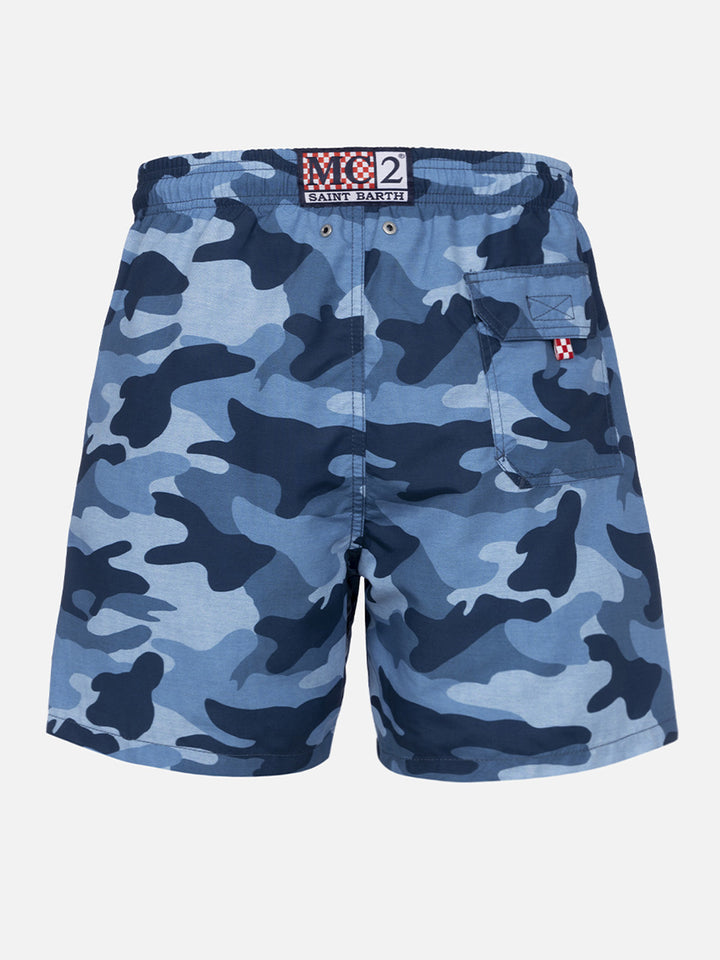 Mid-length Gustavia swim-shorts with denim camouflage print - MC2 Saint Barth