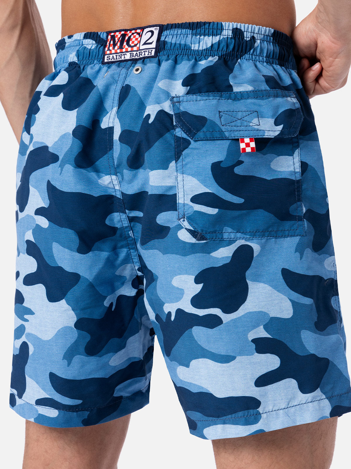 Gustavia Camouflage Mid-Length Swim Shorts | Peach Touch Effect