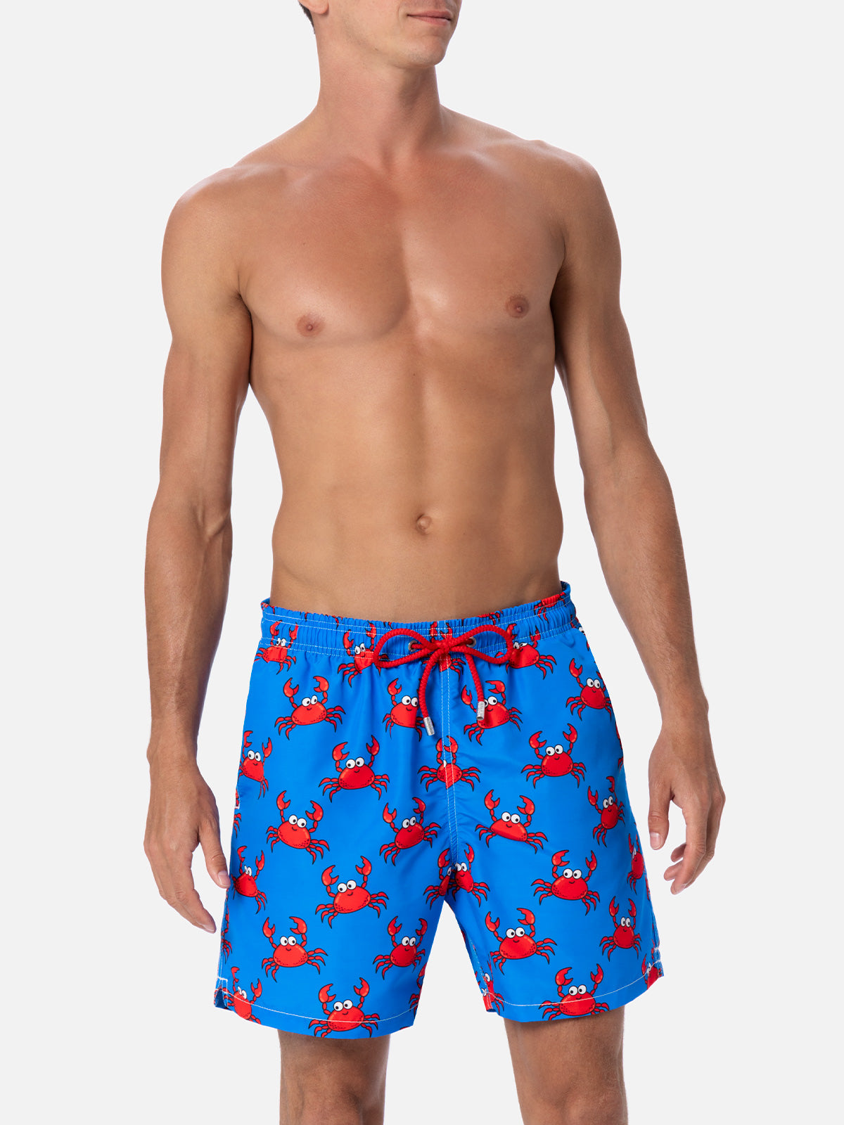Man Gustavia Mid-Length Swim Shorts with Red Crabs All-Over Print