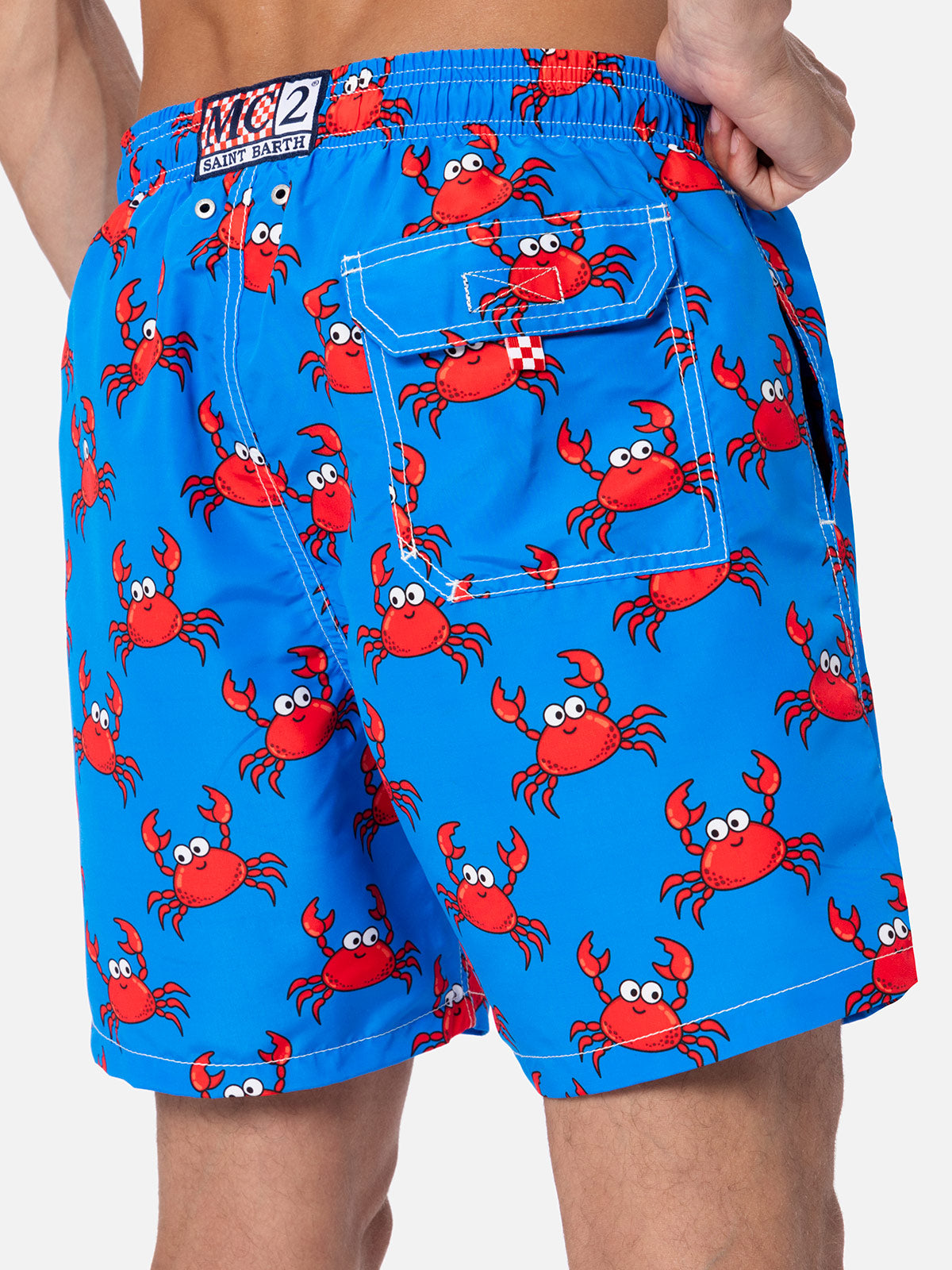 Man Gustavia Mid-Length Swim Shorts with Red Crabs All-Over Print