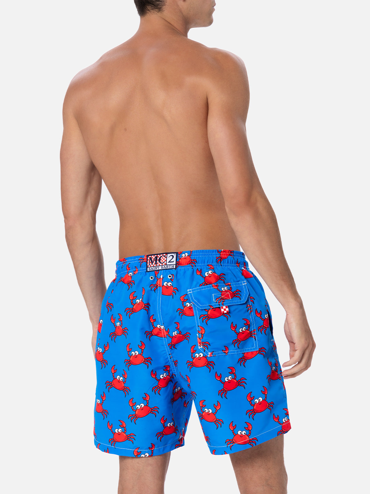 Man Gustavia Mid-Length Swim Shorts with Red Crabs All-Over Print
