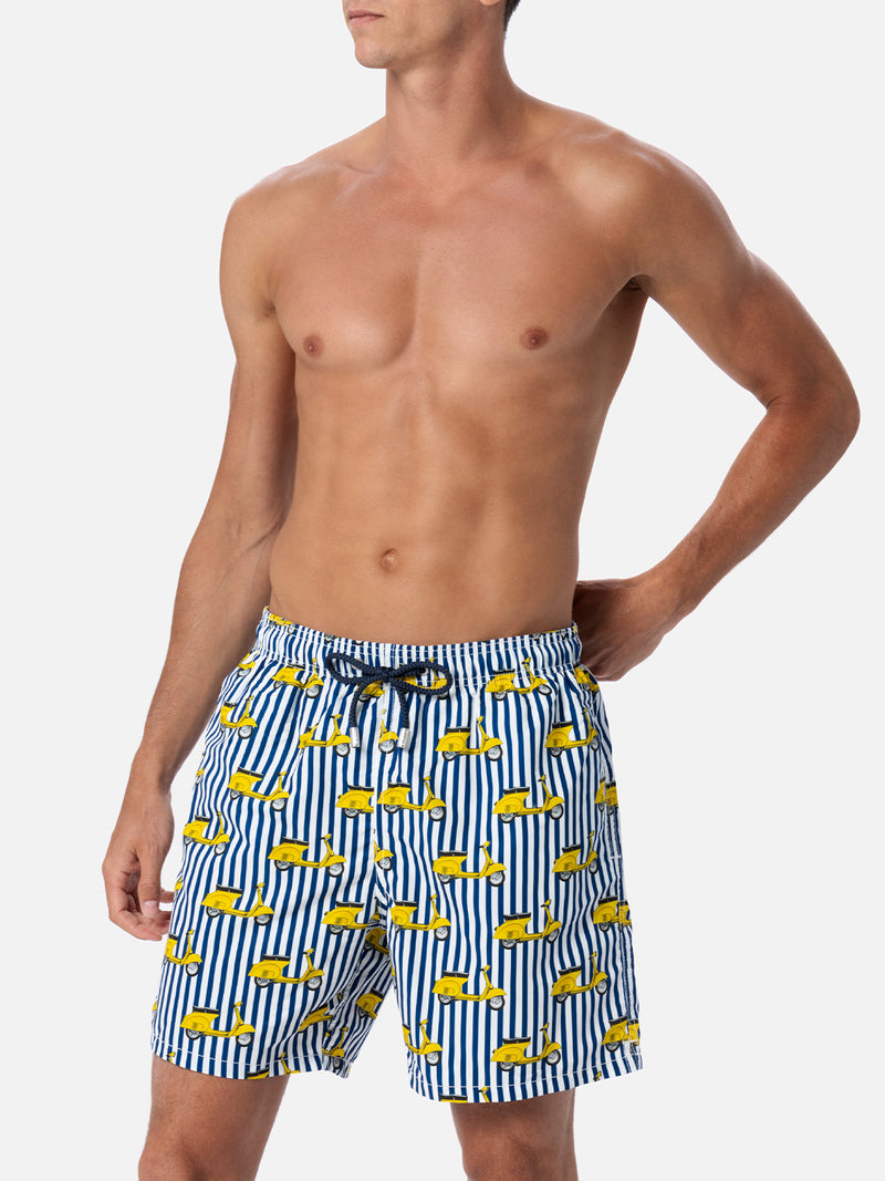 Man mid-length Gustavia swim-shorts with Vespa print | VESPA SPECIAL EDITION