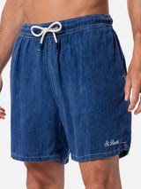 Costume da bagno da uomo lunghezza media in lino blu denim Gustavia