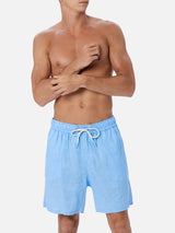 Man mid-length sky blue linen swim-shorts Gustavia