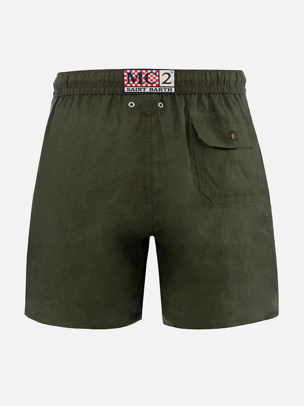 Man mid-length military green linen swim-shorts Gustavia