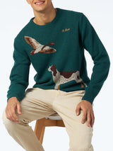 Man crewneck donegal sweater with country dog jacquard print