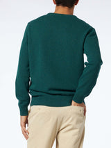 Man crewneck donegal sweater with country dog jacquard print