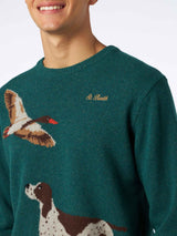 Man crewneck donegal sweater with country dog jacquard print