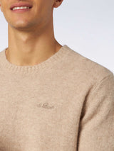 Man beige stretch wool sweater with St. Barth embroidery