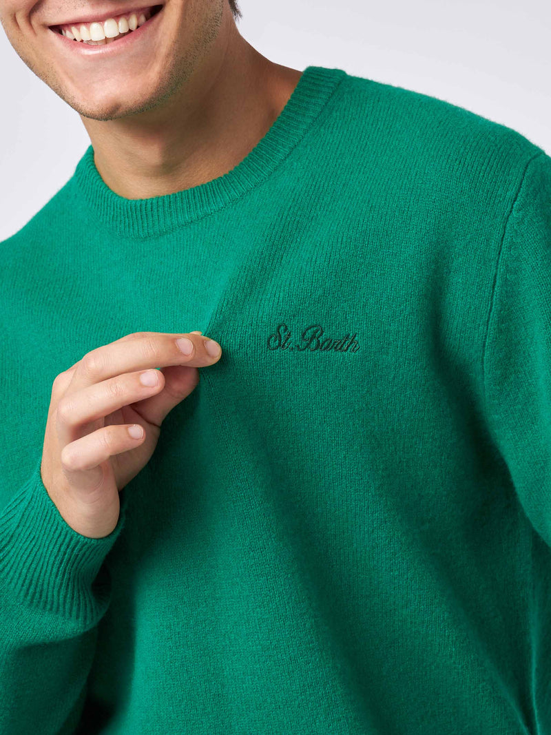 Maglione da uomo girocollo verde con ricamo St. Barth