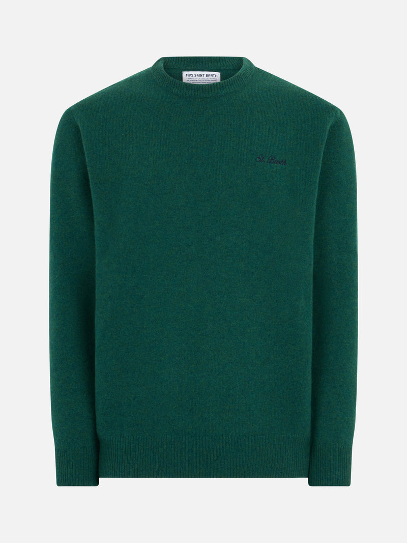 Man crewneck green sweater with St. Barth embroidery