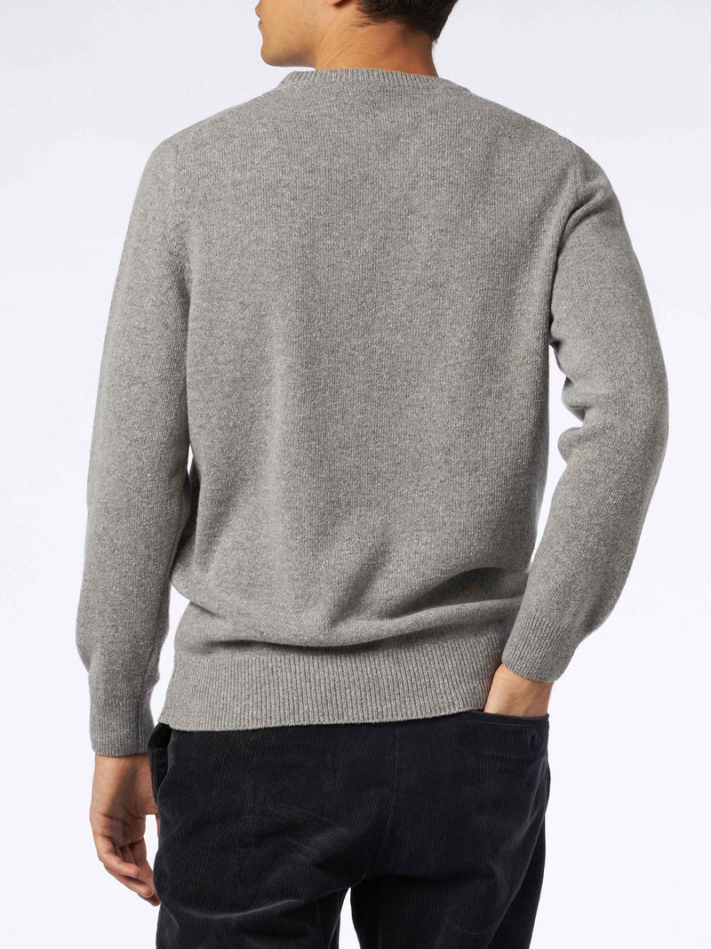 Man crewneck donegal sweater with country dog jacquard