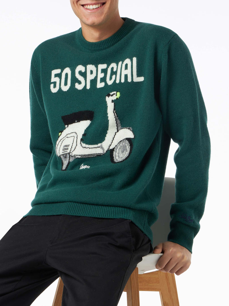 Herrenpullover mit Rundhalsausschnitt und Vespa-Jacquard-Print | VESPA© SONDEREDITION