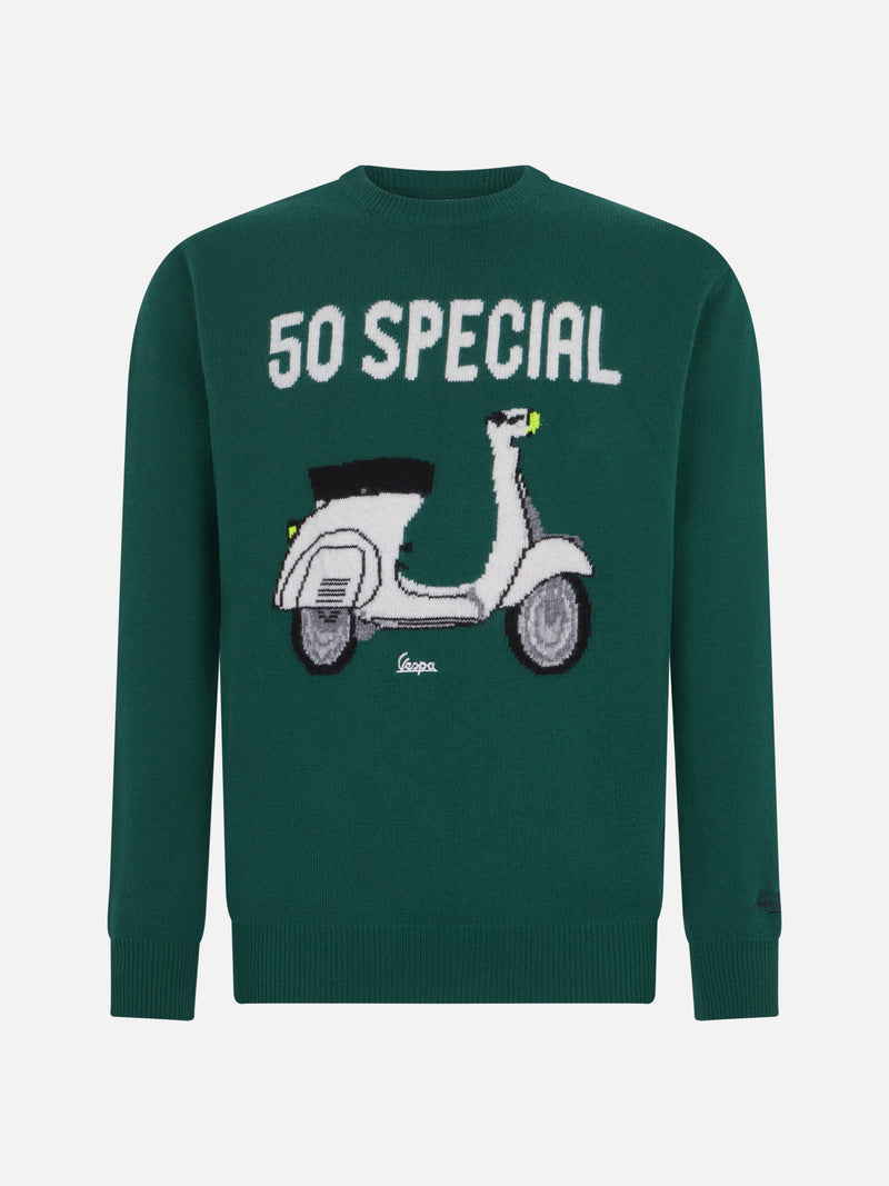 Herrenpullover mit Rundhalsausschnitt und Vespa-Jacquard-Print | VESPA© SONDEREDITION