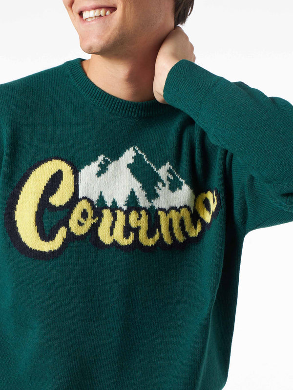 Man crewneck sweater with Courma mountains jacquard print