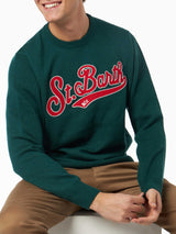 Man crewneck green sweater with St. Barth embroidery