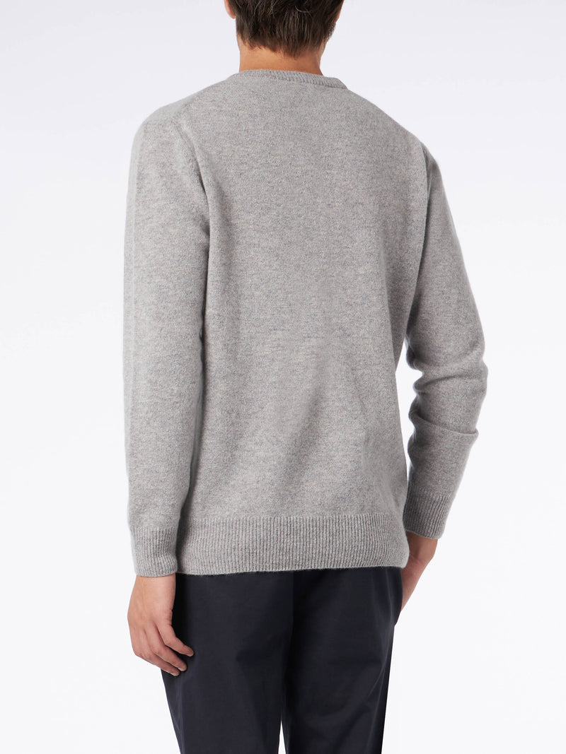 Man crewneck grey melange sweater with St. Barth embroidery