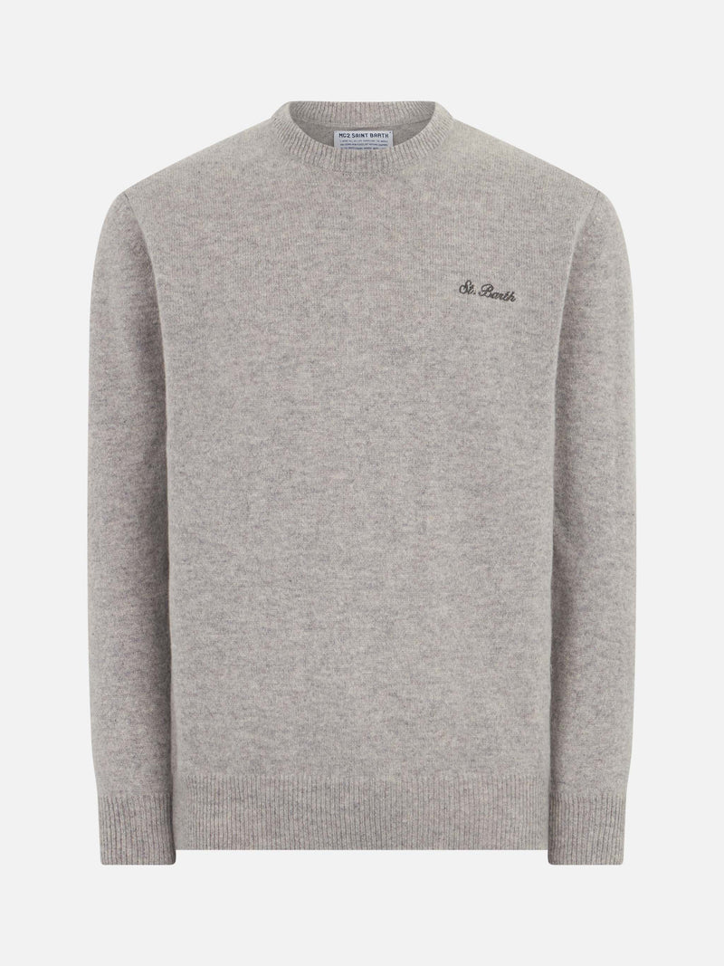 Man crewneck grey melange sweater with St. Barth embroidery