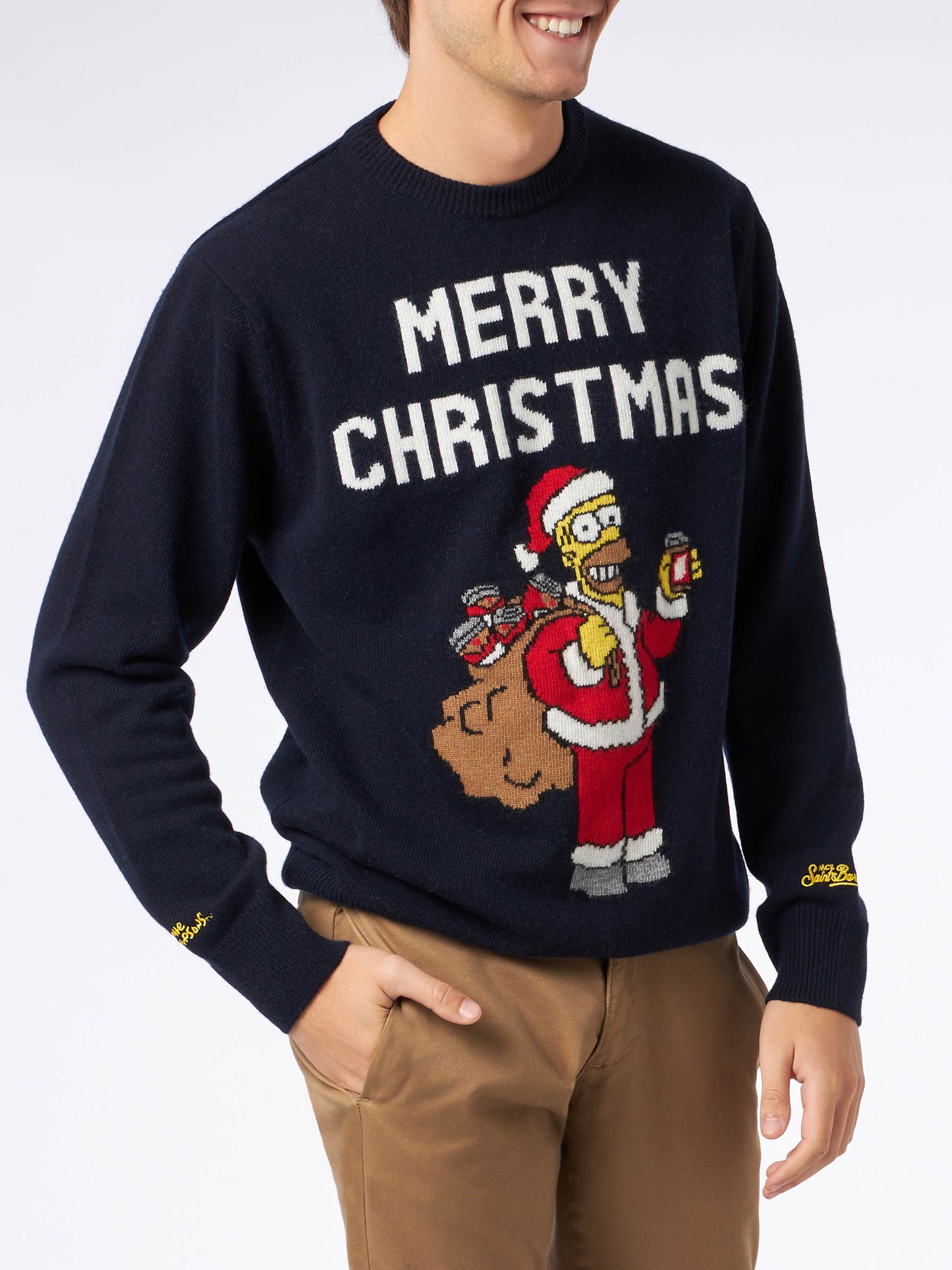 Herren-Rundhalspullover mit Homer Simpson-Jacquard | DIE SIMPSONS-SONDEREDITION