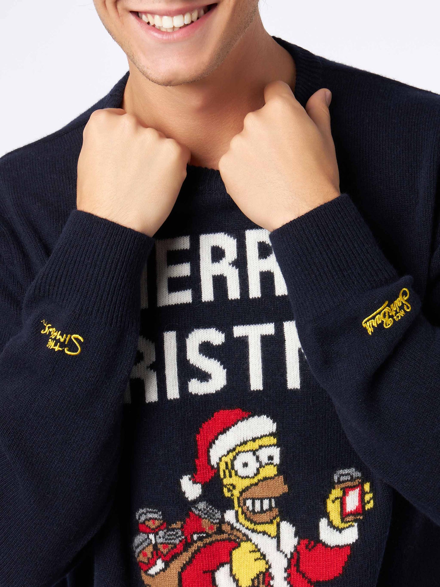 Herren-Rundhalspullover mit Homer Simpson-Jacquard | DIE SIMPSONS-SONDEREDITION