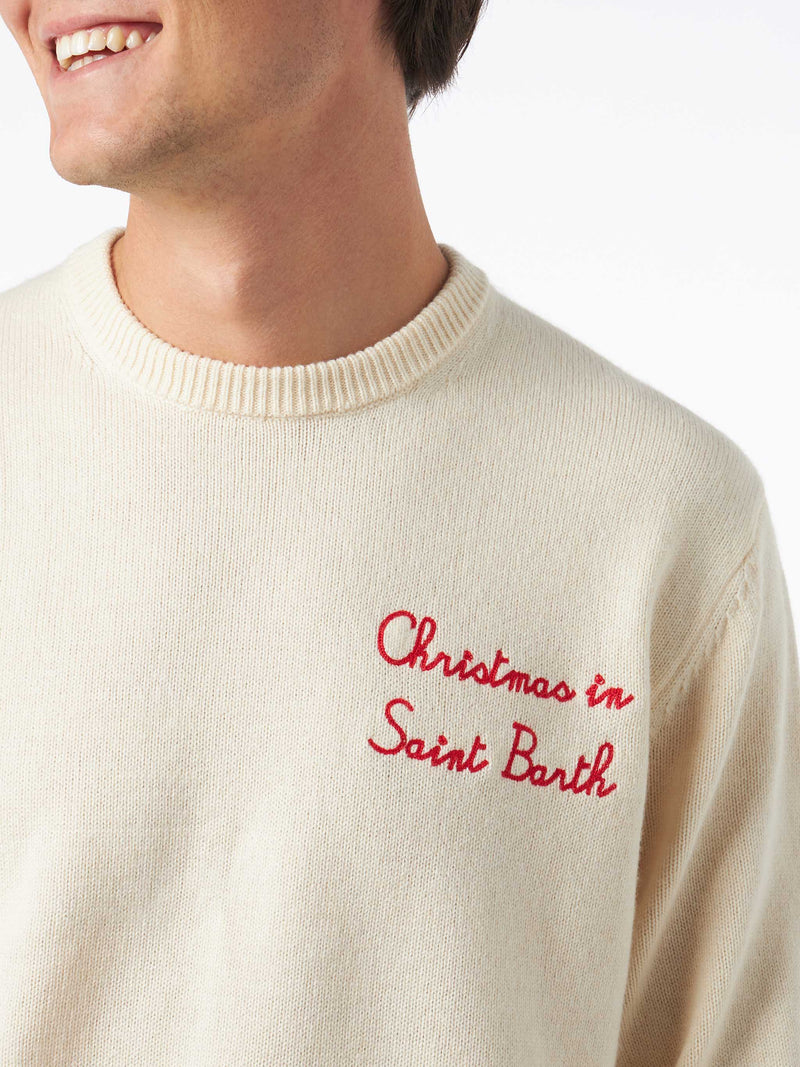 Man crewneck sweater with Christmas in Saint Barth embroidery