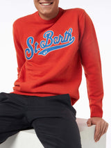 Man crewneck orange sweater with St. Barth embroidery