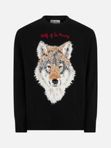 Maglia da uomo con stampa lupo e ricamo Wolf of St.Moritz