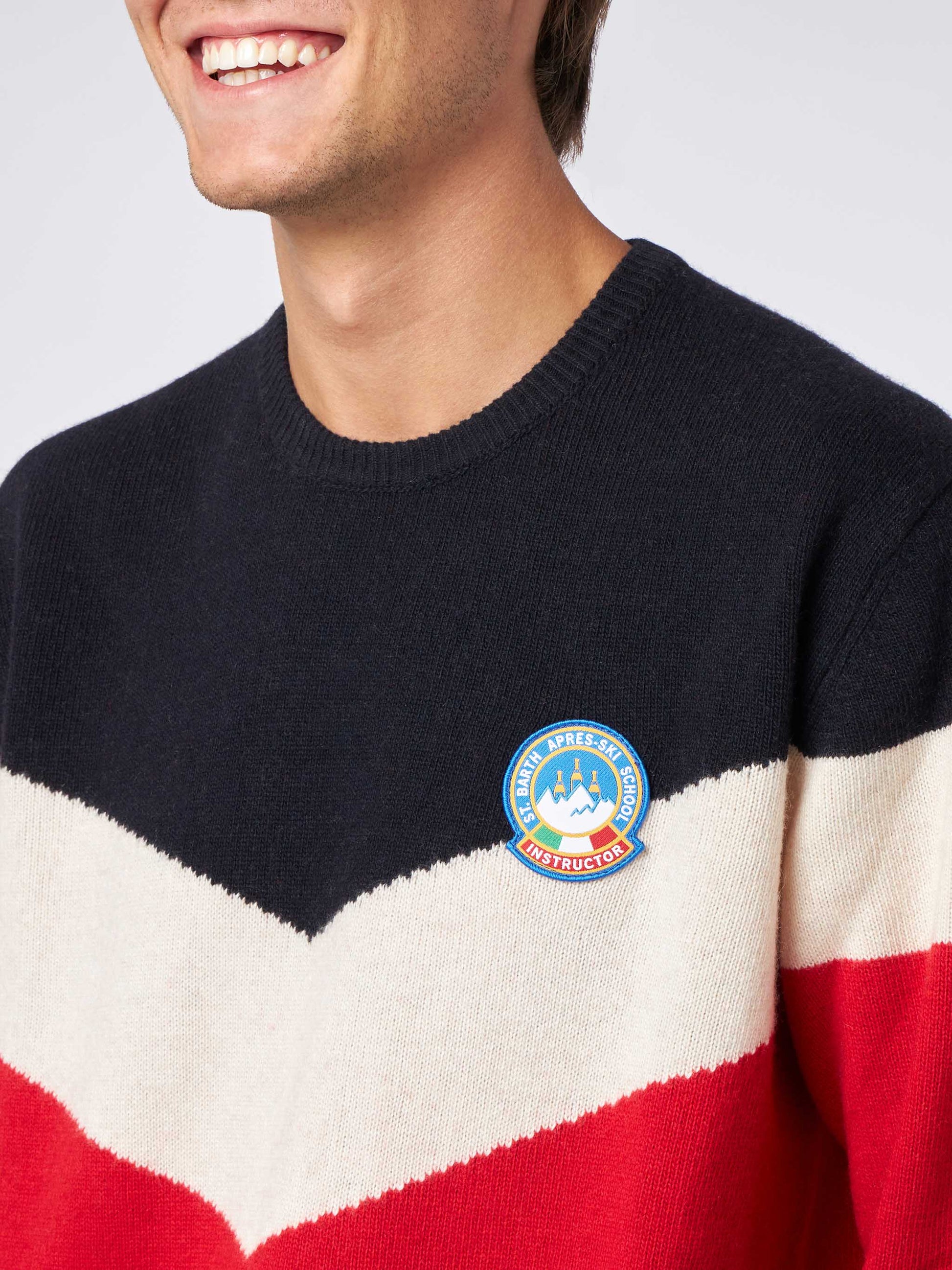 Blended cashmere man red and blue sweater - MC2 Saint Barth
