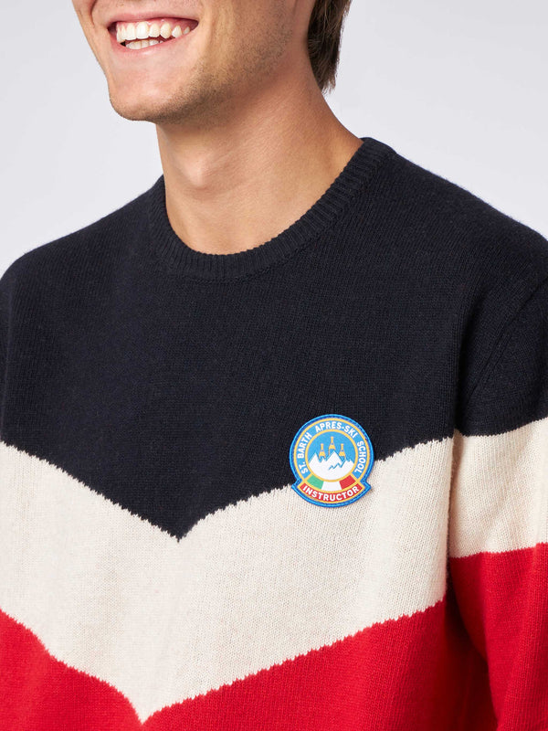 Blended cashmere man red and blue sweater