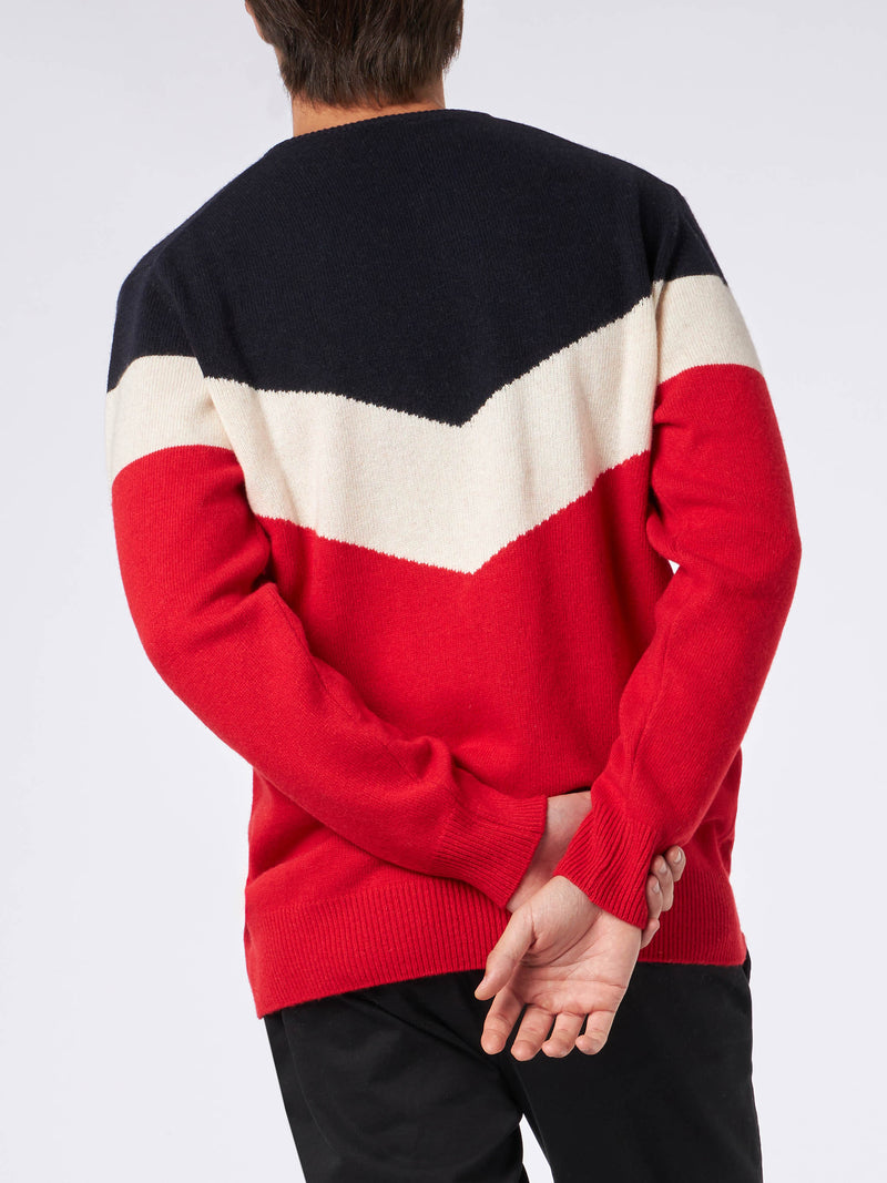 Blended cashmere man red and blue sweater