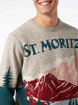 Donegal-Pullover mit Rundhalsausschnitt und St. Moritz-Postkarten-Jacquard