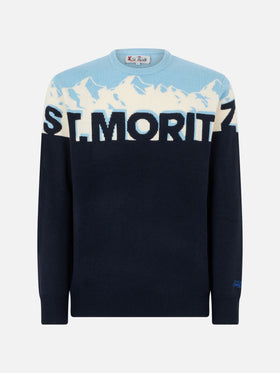 Herren-Rundhalspullover mit St. Moritz-Postkarten-Jacquard