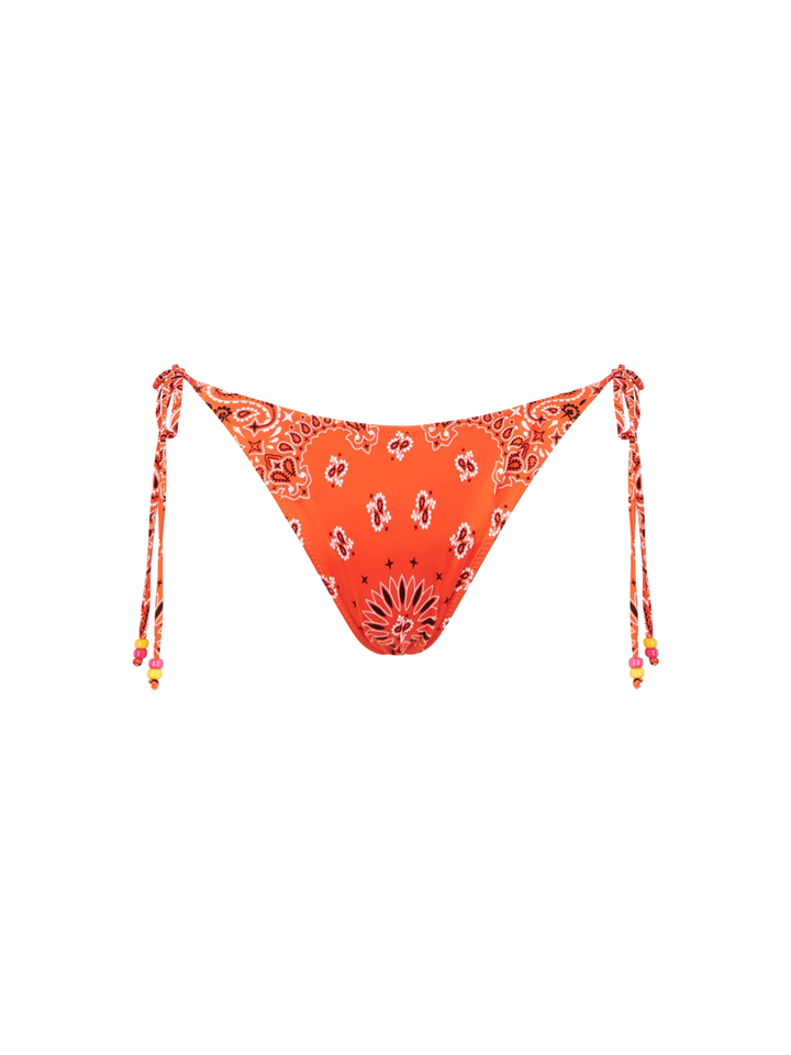 Woman orange triangle bikini with bandanna print