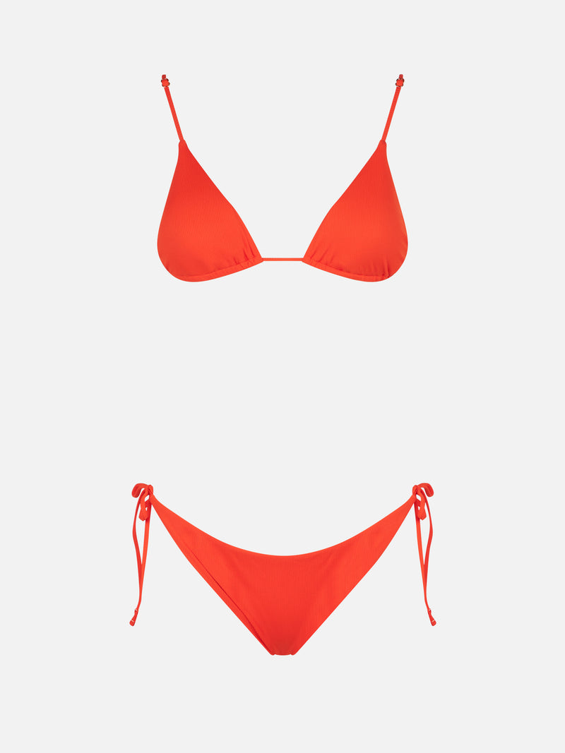 Orangefarbener, gerippter Triangel-Bikini