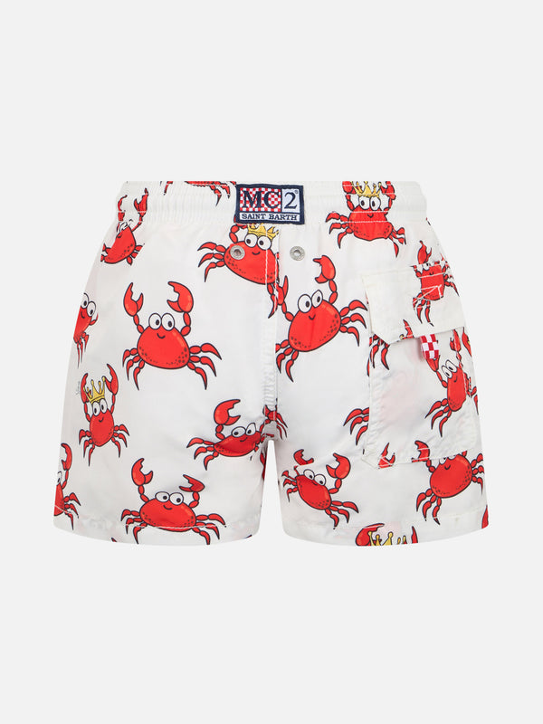 Boy mid-length Jean swim-shorts with king crab print