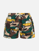 Boy lightweight fabric swim-shorts Jean Lighting with off-road car print