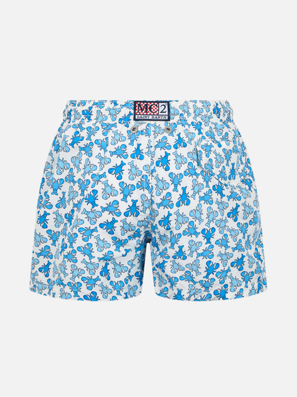 Boy lightweight fabric swim-shorts Jean Lighting with lobster print