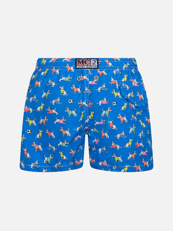 Boy lightweight fabric swim-shorts Jean Lighting with dogs print