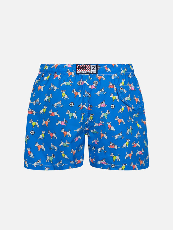 Boy lightweight fabric swim-shorts Jean Lighting with dogs print