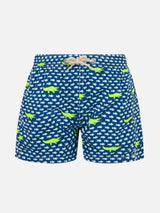 Boy lightweight fabric swim-shorts Jean Lighting with crocodile print