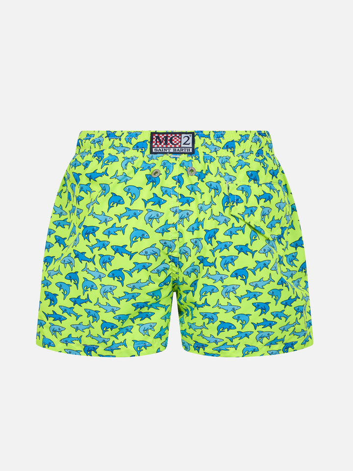 Boy lightweight fabric swim-shorts Jean Lighting with sharks print - MC2 Saint Barth