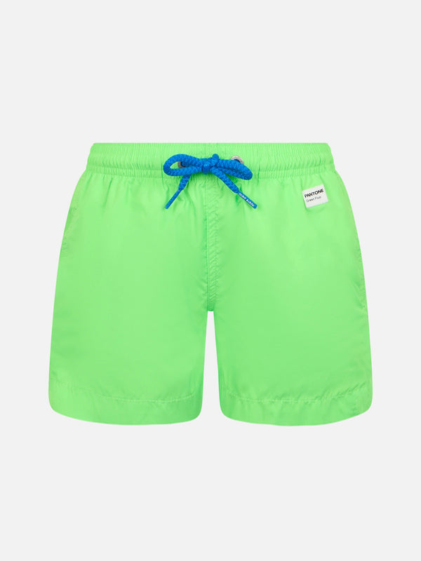 Boy lightweight fabric fluo green swim shorts Jean Lighting Pantone | PANTONE® SPECIAL EDITION