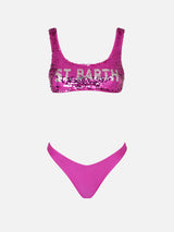 Bikini a bralette da donna in paillettes fucsia