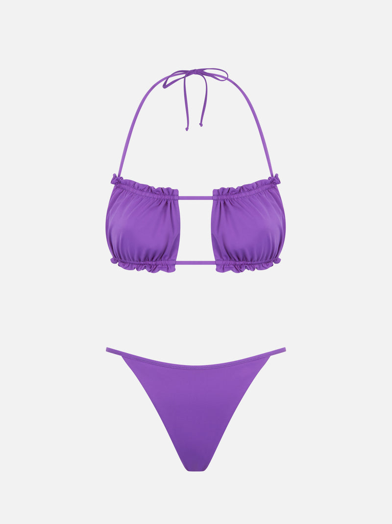 Woman purple bandeau bikini