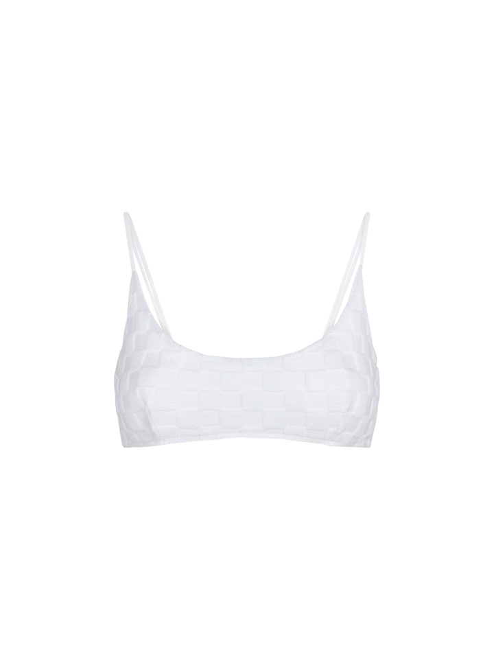 Weiß karierter Frottee-Bralette-Badeanzug für Damen