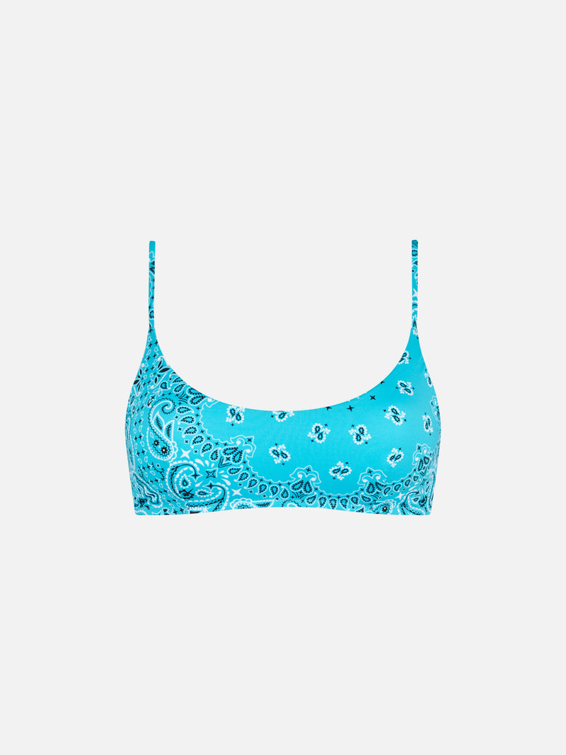 Costume bralette donna con stampa bandana azzurra