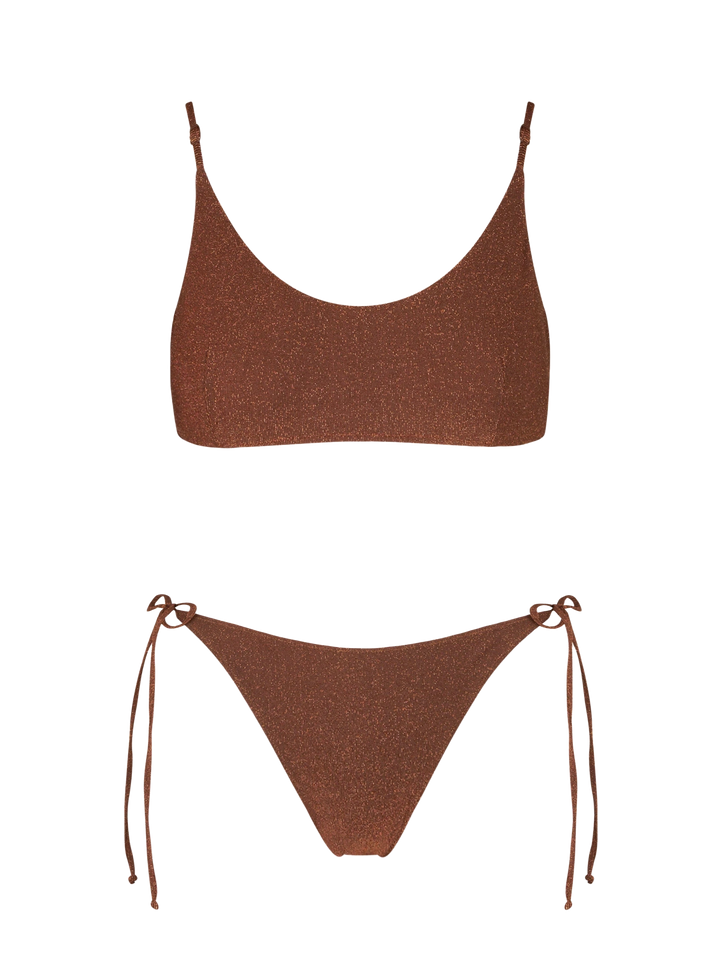 Bikini da donna a bralette  in lurex marrone