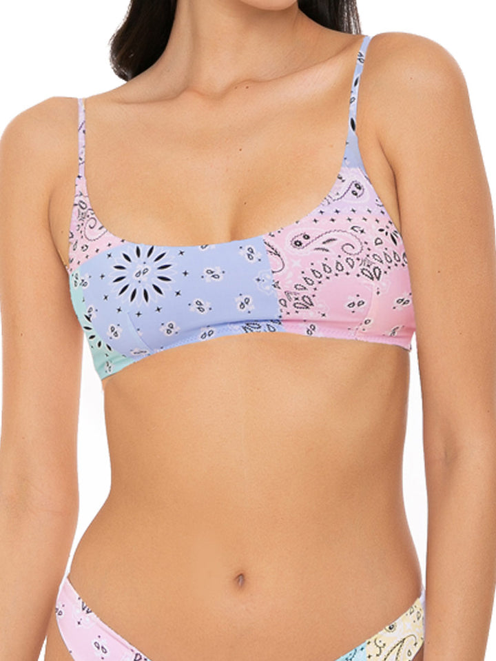 Schwarzer Bralette-Badeanzug für Damen mit Bandana-Muster