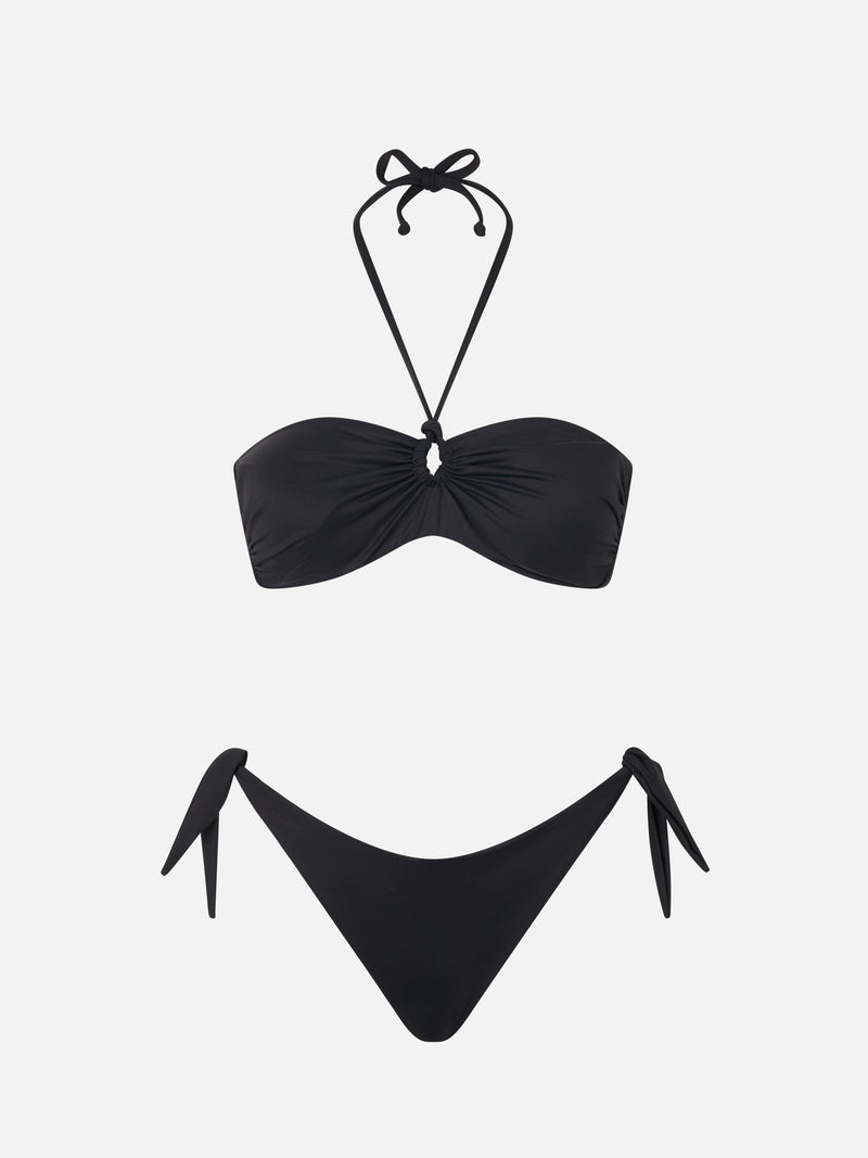 Woman black bandeau bikini